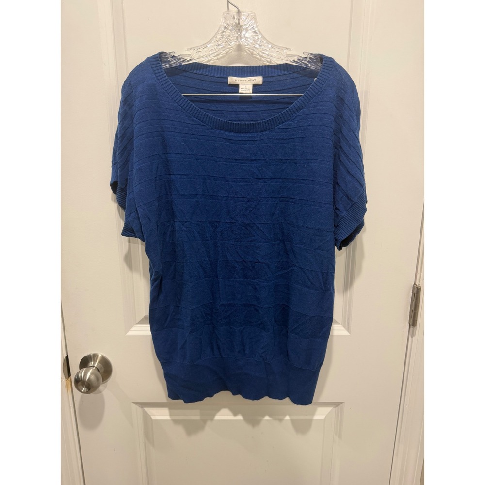 August Silk Women Knit Top Short‎ Sleeve Textured Blue Size L